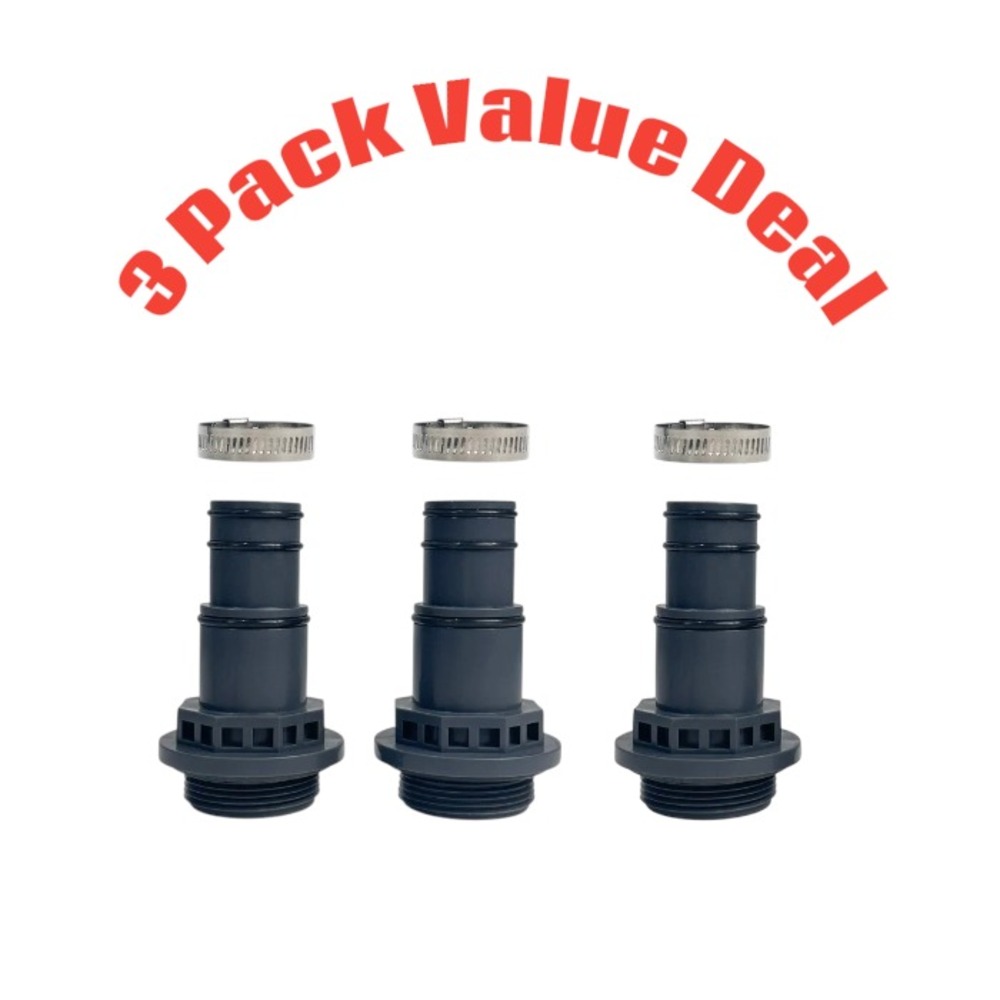 3 Pack AQUASTRONG: 1 1/4" Hose Adapter & Hose Clamp w/ Clamp